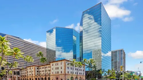 Buildings in Hawaii with blue sky