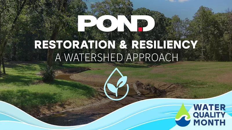 pond graphic reading "restoration and resiliency: a watershed approach"