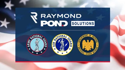 Raymond Pond Solutions logo and National Guard emblems