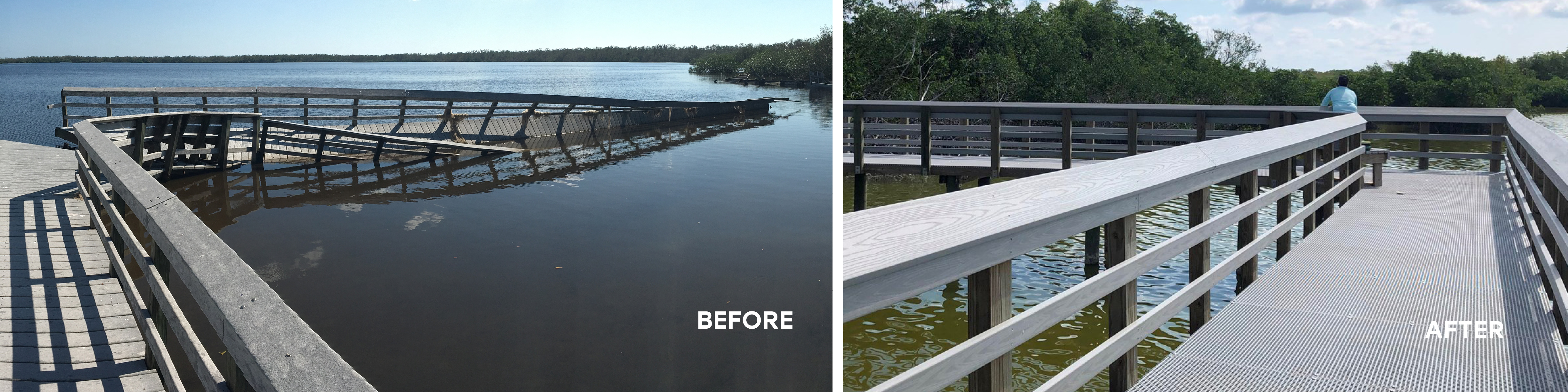 Before and after of the boardwalk.