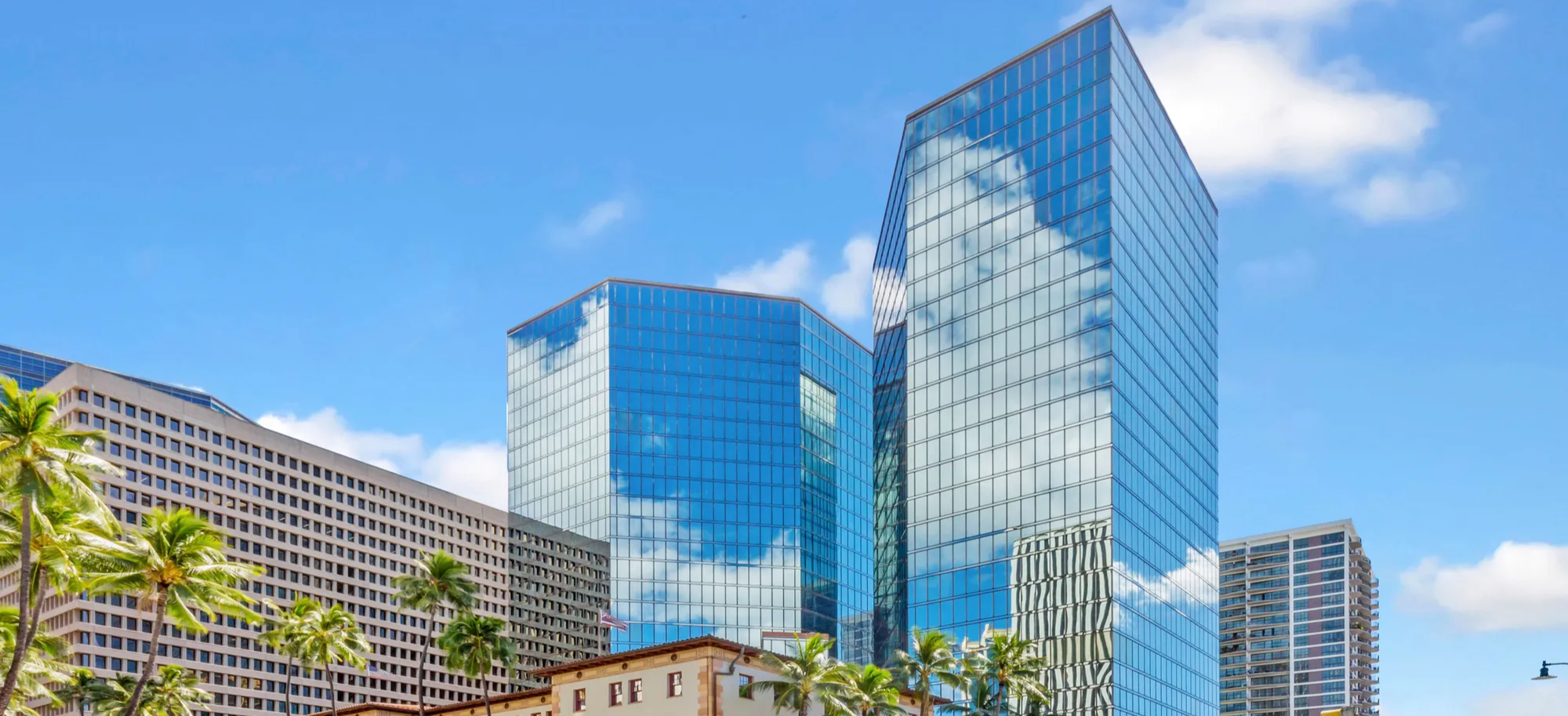 Buildings in Hawaii with blue sky