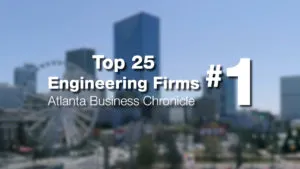 Top 25 Engineering Firms written on top of a blurred photo of Atlanta skyline